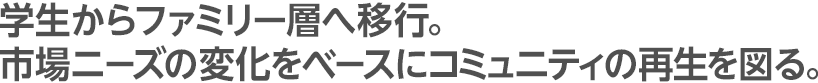 学生からファミリー層へ移行。市場ニーズの変化をベースにコミュニティの再生を図る。