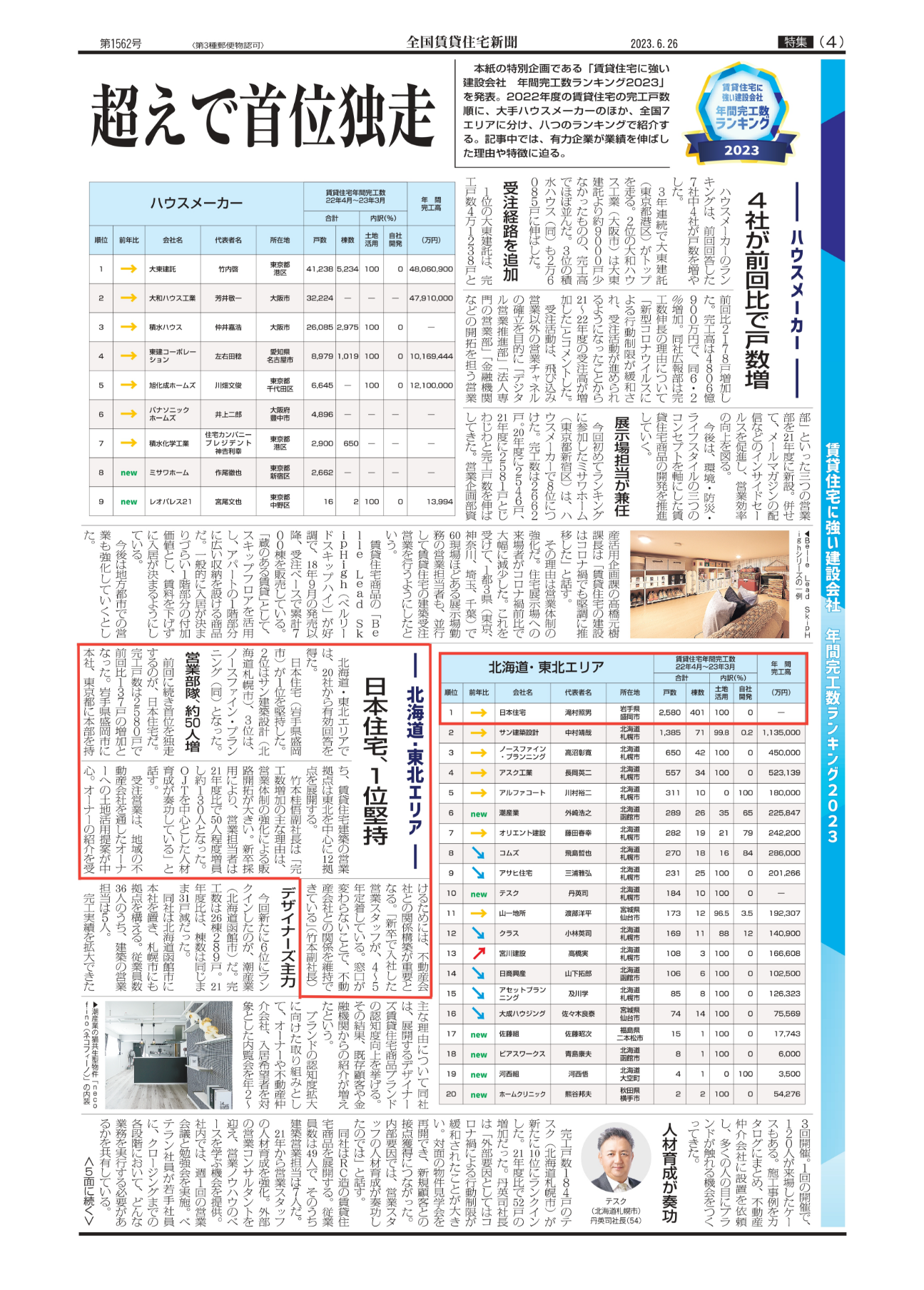 北海道・東北エリアにて19年連続 完工数No.1を獲得しました